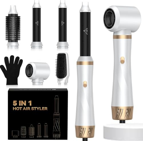 Cepillo Secador de Pelo 5 in 1, Modelador de Cabello 1000W Cepillo de Aire Secador Moldeador de pelo MultiFunción 5 Cabezales Como Peine Alisador de Cabello, Secador de Pelo, Rizador, Pettine Termico