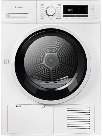 Teknix TK2CLED8W 8kg Condenser Tumble Dryer - Freestanding - Top Water Tank - LED Display - 16 Programs - Quick Dry - Reverse Drum - Anticrease Technology, H84.5 x W59.5 x D61.5 (cm)