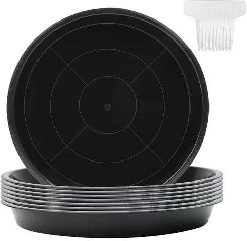Molirex 8 Piezas Platillos para Plantas Redondo Platos para Macetas Plastico con 10 Etiquetas para Plantas de Interior Exterior, Jardines, Balcones - Ø 16cm