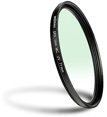 Walimex pro UV-Filter Slim MC 77mm - Schutz vor UV-Strahlen und Verschmutzung, Hochwertige Mehrschichtvergütung, mit äußerst dünner, gering auftragender Metallfassung, Inkl. Schutzhülle