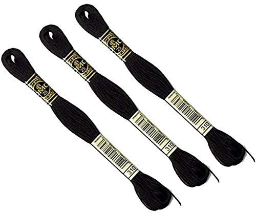 DMC - 3 Stränge Mouliné Spécial 117MC SCHWARZ 310-100% Baumwoll-Stickgarn - Für alle Sticktechniken geeignet, ideal für Kreuzstich
