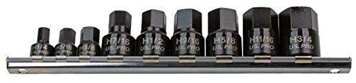 US Pro 9pc 1/4''-3/4'' Stubby Impact SAE Hex Bit Socket Set AF Allen B3379