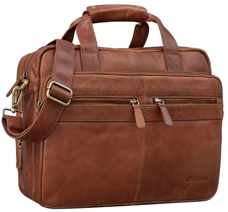 STILORD 'Explorer' Lehrertasche Leder Herren Damen Aktentasche Büro Schulter- oder Umhängetasche für Laptop mit Dreifachtrenner Echt Leder Vintage, Farbe:maraska - braun