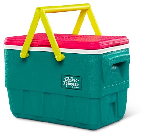 Igloo Retro Picnic Basket 25 - Tragbare Passive Kühlbox 23L - Picknickkorb - Hält Eiswürfel tagelang gefroren - Für Picknick, Park, Strand - Grün/Rosa