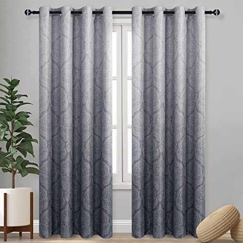 DWCN Cortinas Opacas degradadas para Dormitorio, con Estampado de Damasco, Aislamiento térmico, Ahorro de energía, con Ojales, para Sala de Estar, Juego de 2 Paneles, 52 x 84 Pulgadas de Largo, Color