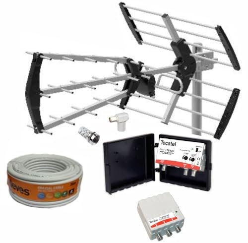 Kit Antena 15dB + Amplificador 40dB + Fuente de alimentación de 2 Salidas + Conexiones + 20m de Cable.