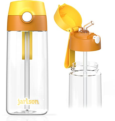 Jarlson® Trinkflasche Kinder Tritan Emi [MIT STROHHALM] - Auslaufsichere Wasserflasche - Kindertrinkflasche Schule & Kindergarten - Water Bottle Kids - BPA Freie Flasche - Kinderflasche (500ml Gelb)