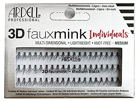 Ardell 3D Fauxmink Individual False Eyelashes, Medium Length, Lightweight, 60 Lashes (Pack of 1)
