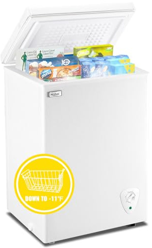 WANAI Chest Freezer Small Deep Freezers with Removable Storage Basket Freestanding Top Door Compact Mini 7 Gears Temperature Control for Office Dorm Apartment