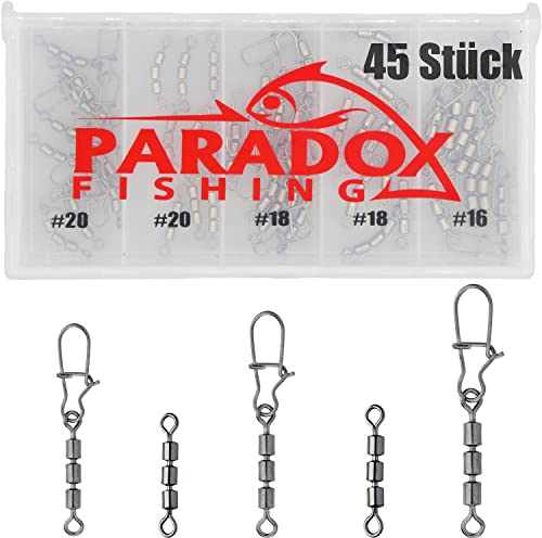 Paradox Fishing Dreifachwirbel Angeln Set #20-#16 45 Stück I Wirbel zum Angeln auf Forellen Angel-Zubehör Set Wirbelsortiment Forellen Spoons