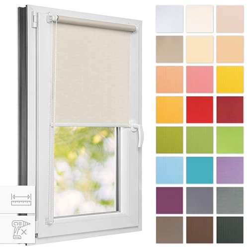 Estika Rollo für Fenster ohne Bohren - 45cm x 150cm - Perle - 25 Stofffarben, Klemmfix Montage, Fensterrollos für innen, Sichtschutz für Fenster und Balkontür (45 cm Stoffbreite)