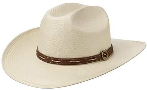 Stetson Edcouch Western Toyo Strohhut - Naturfarbener Hut - Cattleman-Krone Sommerhut mit Ledergarniturband - Herren - Frühjahr/Sommer Natur XL (60-61 cm)
