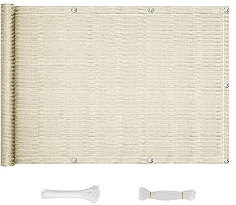 QINGLV Pantalla para Balcón Protección De Privacidad 80x400cm Cubierta De Privacidad De Balcón Impermeable Y Opaco Privacidad Balcon Exterior con Bridas para Cables Y Cuerda -Beige