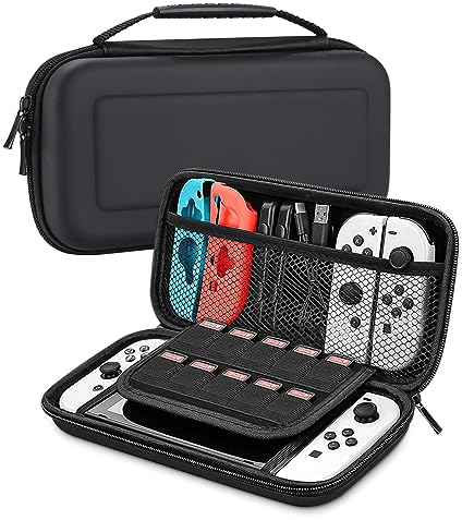 Jissta Carry Case for Nintendo Switch/Switch OLED Accessories, Deluxe Hard Bag case with Larger Storage Space for Switch Console with 10 Game Cartridges and Other Accessories, Protective case Black