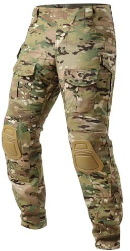 Aineeba G3 - Pantaloni da Combattimento con Ginocchiere, Tattici Militari mimetici, Multitasche, antistrappo, Caccia, Escursionismo, Multi-Mimetico, 40W x 33L