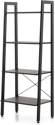 SFAREST Vintage Ladder Shelf, 4/6 Tiers Wooden Industrial Storage Rack with Adjustable Footpads, Home Office Display Bookshelf Plant Stand for Living Room Bedroom (56 x 32 x 138 cm,Black)