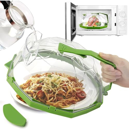 TIK & GO - Tapa para Microondas 27 cm con Asa y Compartimento de Agua Antisalpicaduras Libre de BPA Evita Recalentado Seco Apta para Microondas Cubierta Protectora de Alimentos