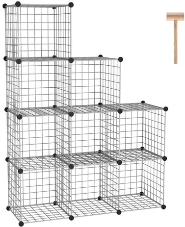C&AHOME Drahtwürfel-Aufbewahrung, 9 Würfel, Organizer aus Metall, C-Gitter, modulare Regale, Schrank-Organizer, ideal für Zuhause, Büro, Wohnzimmer, 91 cm L x 32 cm B x 122 cm H, Silbergrau UWCS3009G