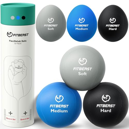 FitBeast Pelotas de estrés para adultos, pelotas para apretar para terapia de manos, paquete de 6 pelotas de terapia de mano, suave, media, dura, pelota de ejercicio de mano de triple densidad para