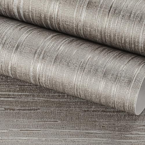 FunStick 40CMX6M Taupe Brown Textured Wallpaper Self Adhesive Wallpaper for Living Room Silver Brown Sticky Wallpapers for Bedroom Bathroom Walls Waterproof Sticky Back Plastic Roll for Furniture