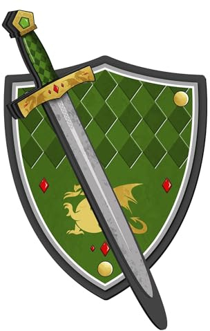 Espada y Escudo de Caballero de Espuma goma eva - Juguete para Niños y Niñas - Complemento para Juegos, Juegos Imitación, Disfraz, Medieval, Guerrero, Fiesta Temática, Edad Media (Verde clasico)