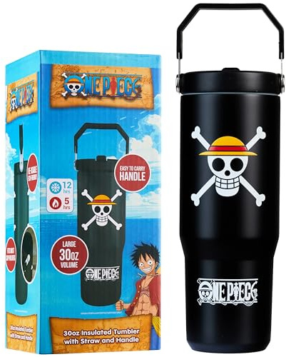 Get Trend One Piece Tumbler with Straw 30oz Kids Teens Insulated Cup with Lid Handle Travel Mug Cups with Lids for School Sports Anime Gifts for Kids (Black One Piece)