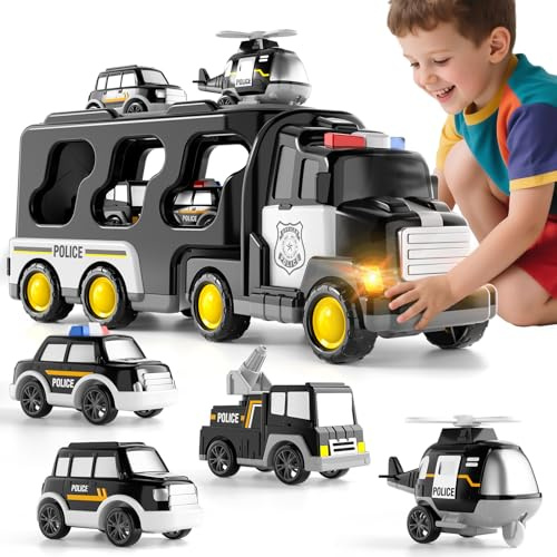 BLmukce Camion de Police Jouets pour garçons pour Enfants de 3 4 5 Ans, Transport véhicule Transporteur, Ensemble de Jouets pour Enfants 3-6, Cadeau pour garçons et Filles âgés de 4-6 5-7