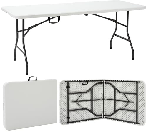 Velway Gartentisch Klappbar 180x74cm Buffettisch - Schneller Einsatz Klapptisch Stabil für 6-8 Personen Wetterfest Campingtisch Partytisch Flohmarkttisch mit Tragegriff für Garten Terrasse Balkon Weiß