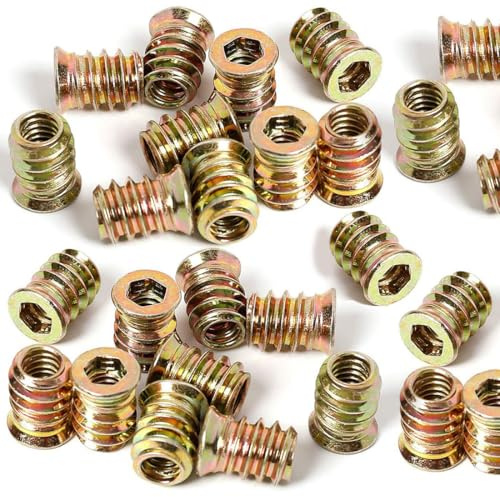 KIRZAX 40 Pcs Tuercas para Madera, M5x15mm Insertos Roscados Hexagonales,Tuerca Manguito Hexagonal, Tuercas de Inserción Roscadas,Tuercas de Insertar para Muebles de Madera Profesionales