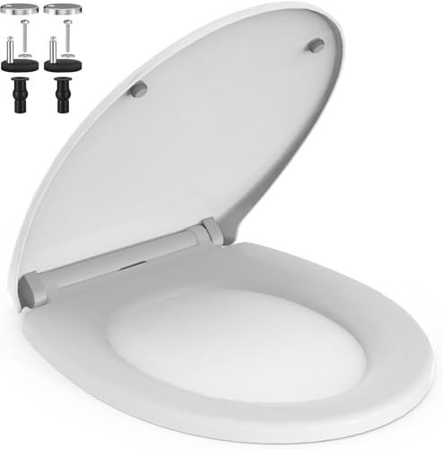 AIMAX Toilettendeckel mit Absenkautomatik O-Form weiß, WC Sitz Einfache Montage und Sauber, Klodeckel Quick-Release-Funktion und Leise, Passend für die Meiste Toilette, Belastbarkeit von 150kg