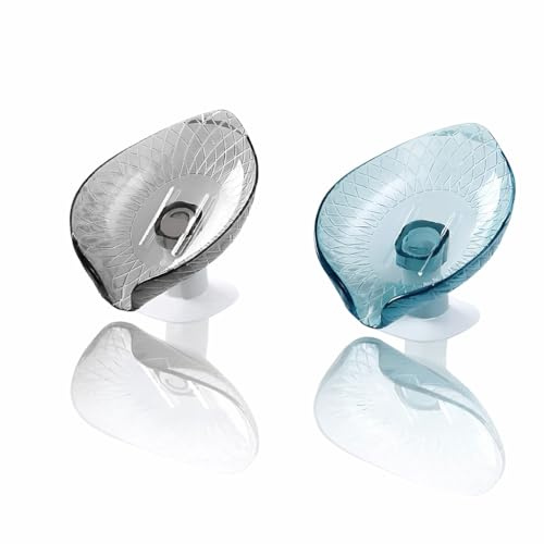 2 Pcs Soap Dish with Drainage & Suction Cup, Soap Dish for Shower & Bathroom, Self Draining Bar Soap Holder, Wall Mounted No Drill Soap Tray for Sink Bathtub