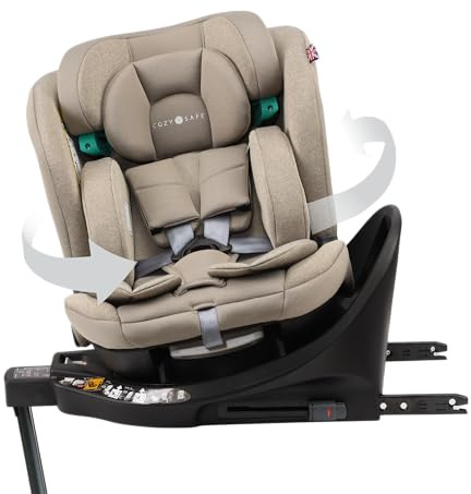 Cozy N Safe Stanford i-Size 360 Rotating Car Seat 40-150cm, ISOFix & Support Leg, Rear & Forward Facing, 5 Recline Positions, Adjustable Headrest, Side Impact Protection, Birth to 12 Years (Ecru)