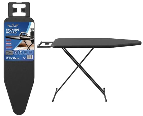 S SHAM® Folding Ironing Board, 122x38cm, Adjustable Height 72-91cm, Heat-Resistant Fabric, Includes Silicone Iron Rest, Safety Lock, Anti-Skid Feet