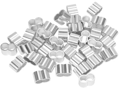 50 Piezas Abrazaderas de Aluminio 6mm, con Manguitos para Cable y Sujetadores de Goma, para Viajes, Dobles Virolas, Cierres y Reparaciones, Renovación (6mm*50)