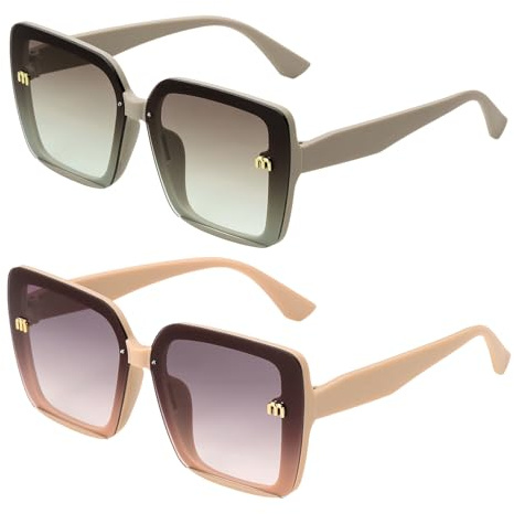 QUARKZMAN 2 Pezzi Occhiali Da Sole Per Donne Uomini, PC Moda Occhiali Alla Moda Protezione Sole Ombrelli Per Guida, Shopping E Foto, Khaki & Rosa