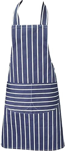 Clay Roberts Chefs Apron, Blue, Cooking and Baking Apron for Men and Women, Double Pockets, Kitchen Butchers Aprons, BBQ & Catering Bibs, Cooking Tabards