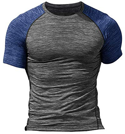 Herren Fest Kompression Grundschicht Kurzarm T-Shirt Bodybuilding Tops Polyester und Spandex 9305 Hanfgrau L