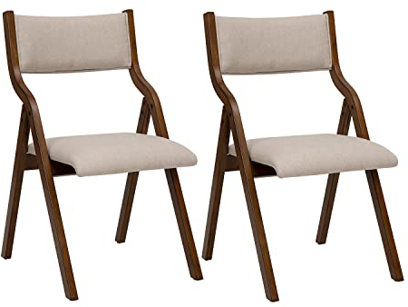 Ball & Cast Moderne klappbare Esszimmerstühle 2er-Set, klappbarer Bürostuhl mit Holzrahmen, tragbare gepolsterte Küchenstühle für Aktivitäten im Freien, Taupe
