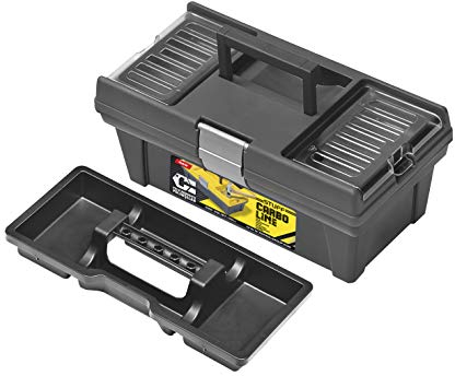 SEMIPROFI Large Plastic Black Toolbox Chest Professional Lid Storage Compartment (12)