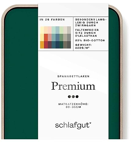 Schlafgut Premium Spannbettlaken 180x200cm bis 200x220cm Green Deep, Spannbetttuch aus weicher Biobaumwolle