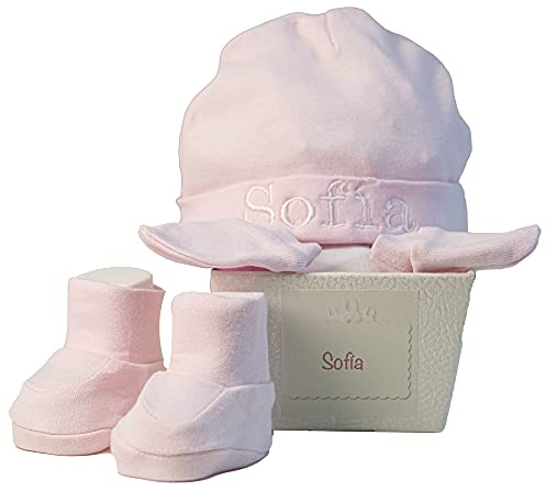 Set Bebé Recién Nacidos | Manoplas | Patucos y Gorro Personalizado para bebé | 100% Alogodón (Patucos+Manoplas+Gorro) (Rosa) | BebeDeParis