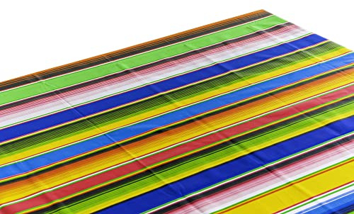 First Choice Vinyls Alux Serape Oilcloth Tablecloth - Blue and Yellow - Plastic Vinyl PVC - Mantel de Plastic (55x70in Rectangle) Blue, Yellow, Red