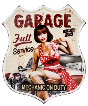 Fler relief-skyltar här ... Stor präglad 60-tals US Pin-Up Girl retro plåtskylt, rutt 66 stil, full service garage, dekoration verkstadskylt, 33 x 39 cm, färgglad