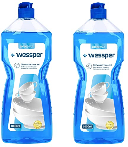 Wessper ShineMax Klarspüler 2 Stück (2x 1000 ml) für Geschirrspülmaschinen, Farb- und Glanzschutz, für strahlende Gläser, Tassen, Teller, Töpfe und Pfannen