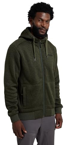 Mountain Warehouse Hoodie Hommes Nevis - Polaire Douce, Chaud, Confortable, Capuche Ajustable, Poches Avant Zip intégral - Marche, Course, Hiver Kaki Foncé S
