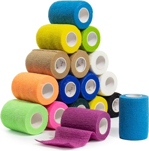 JCLIFE 16 Rollen 7.5cm x 450cm Haftbandage Verband, Farbe Selbstklebend Elastisch Pet Bandagen Fixierband, Handgelenk- und Knöchelband, nicht gewebter Verband