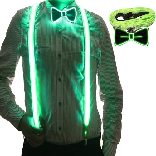 YeahBoom Tirantes y Pajarita LED Luminosos para Hombre,Tirantes LED Luminosos, para Festival de Música,Fiesta de Disfraces de Halloween,Navidad,Neon Light Up Dark Party Supplies for Party Deco