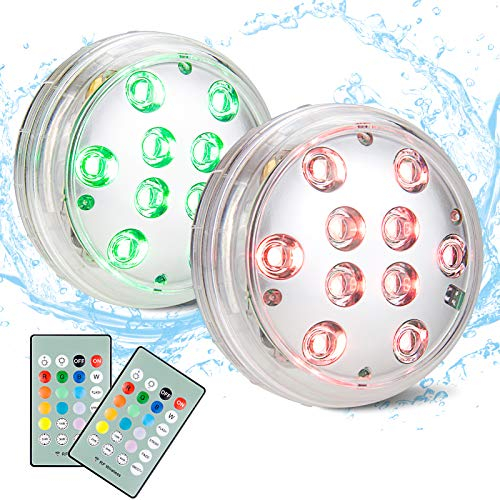 BIGMONAT Pool Lichter mit RF Fernbedienung durch Wasserwände 80FT,Teich Lichter,IP68 wasserdichte Led Lichter,12Farbe wechselnde Dusche Lichter Unterwasser-2 Pack，Dekorative Lichter des Festivals