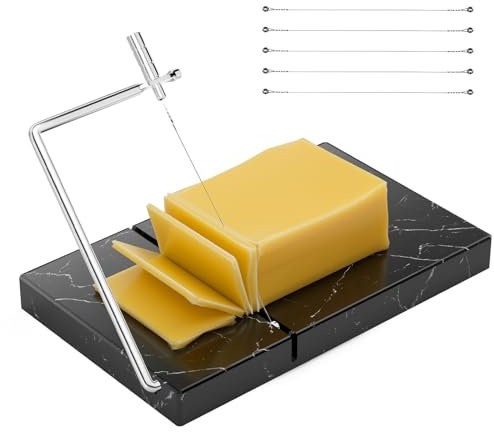 TOPULORS KäSehobel & Marmor-Schneidebrett Mit 5 Extra Dicken Edelstahl-Schneidedraht - 20,3X12,7 cm Robustes KäSeschneider FüR KäSeblöCke Und Butter, Küchenhelfes - Schwarz