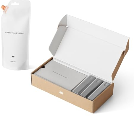 am Bildschirmreiniger Set 3er Pack 200 ml Nachfüllung - Screen Cleaner All-in-One Display Reiniger für Auto, Smartphone, Tablets - Handy Reinigungsset mit Bildschirm Reinigungstüchern und Spray - Grau